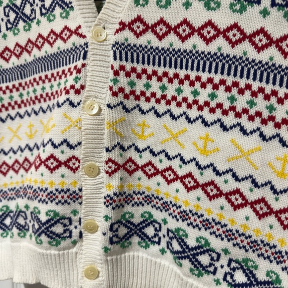 GAP Nautical Fair Isle Sweater Vest Med Coastal Preppy Anchors 100% Cotton - Picture 5 of 7
